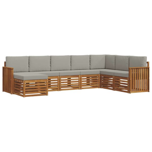 vidaXL Ecksofa Set 8 pcs Nat&uuml;rlich und Hellgrau Massivholz Akazie