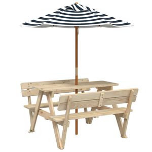 vidaXL Picknicktisch f&uuml;r 4 Kinder mit Sonnenschirm Massivholz Tanne
