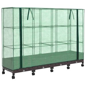 vidaXL Gartenplanter mit Gew&auml;chshausabdeckung und R&auml;dern 4 stk. Braun