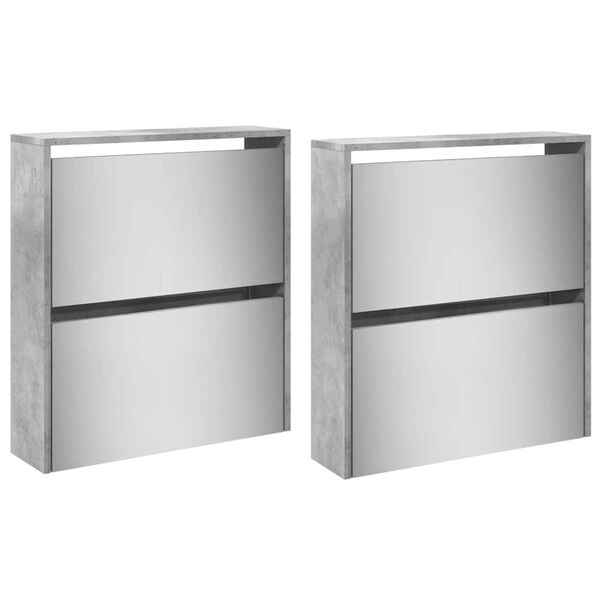 vidaXL Schuhschrank mit Spiegel 4 F&auml;cher Betongrau 63x17x134 cm