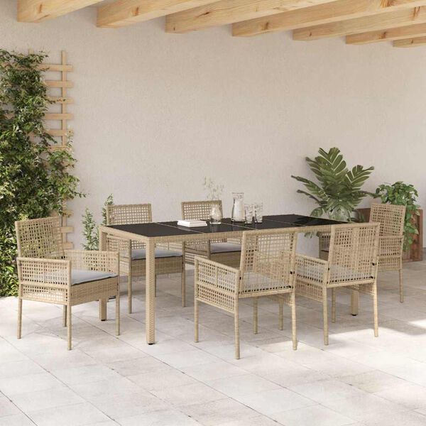 vidaXL Garten Essgruppe 7 pcs Beige Poly-Rattan