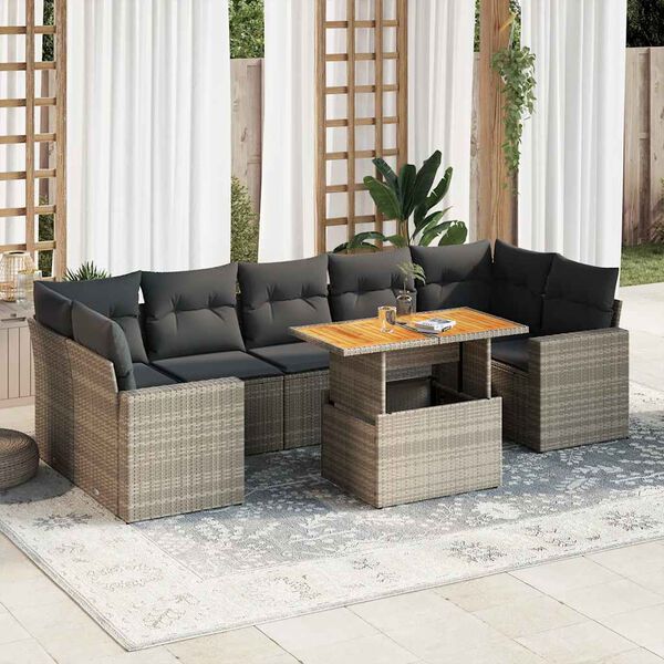 vidaXL 8-tlg. Garten-Sofagarnitur mit Kissen Grau Poly Rattan