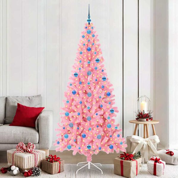 vidaXL Weihnachtsbaum mit 300 LEDs mit St&auml;nder Rosa 210 cm PVC
