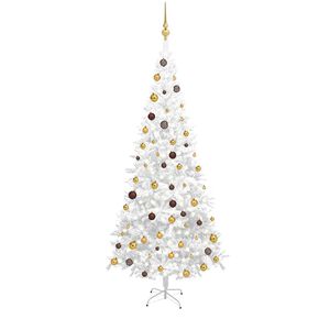 vidaXL K&uuml;nstlicher Weihnachtsbaum mit Beleuchtung Kugeln L 240 cm Wei&szlig;