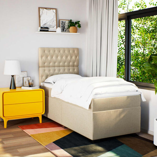 vidaXL Boxspringbett mit Matratze Creme 90x200 cm Stoff