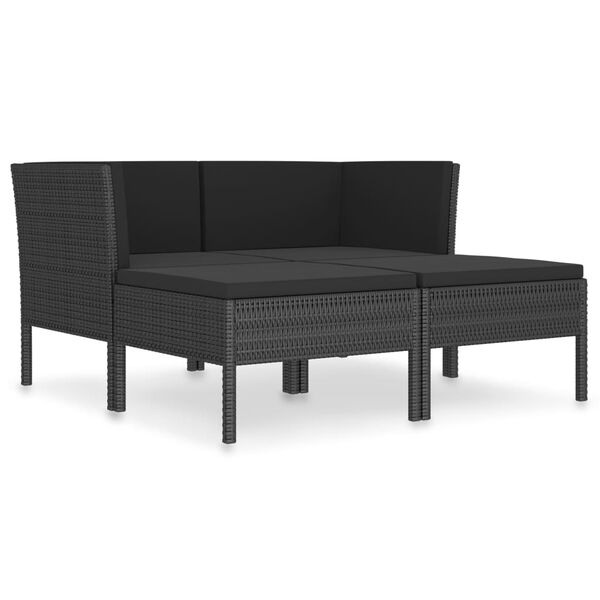 vidaXL 4-tlg. Garten-Lounge-Set mit Auflagen Poly Rattan Schwarz