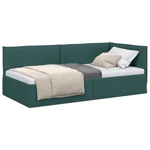 vidaXL Eckbettgestell mit Kopfteil Dunkelgr&uuml;n 80 x 200 cm Stoff