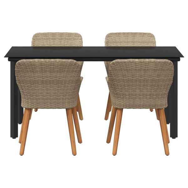 vidaXL Garten Essgruppe mit Kissen 5 pcs Beige Poly-Rattan