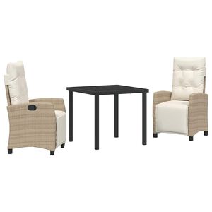 vidaXL Garten Essgruppe mit Kissen 3 pcs Beige Poly-Rattan