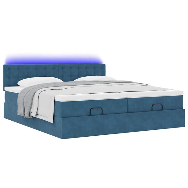 vidaXL Ottoman-Bett mit Matratzen & LEDs Dunkelblau 160x200 cm Samt