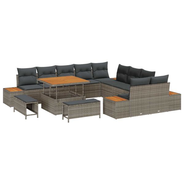 vidaXL Gartensofa-set mit Kissen mit Speicher 13 pcs Grau Poly Rattan