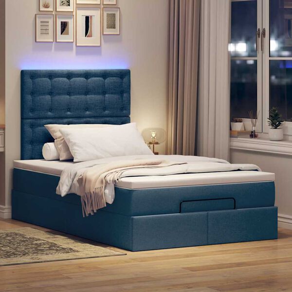 vidaXL Ottoman-Bett mit Matratze & LEDs Blau 120x200 cm Stoff