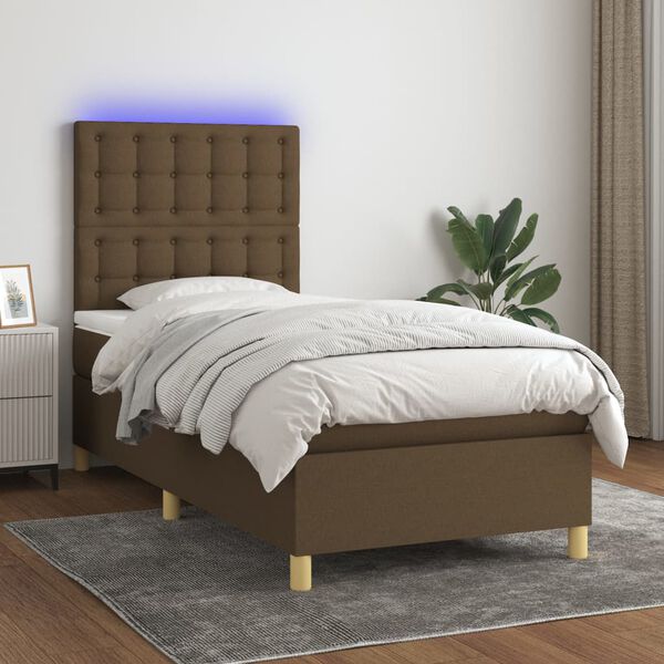 vidaXL Boxspringbett mit Matratze & LED Dunkelbraun 90x200 cm Stoff