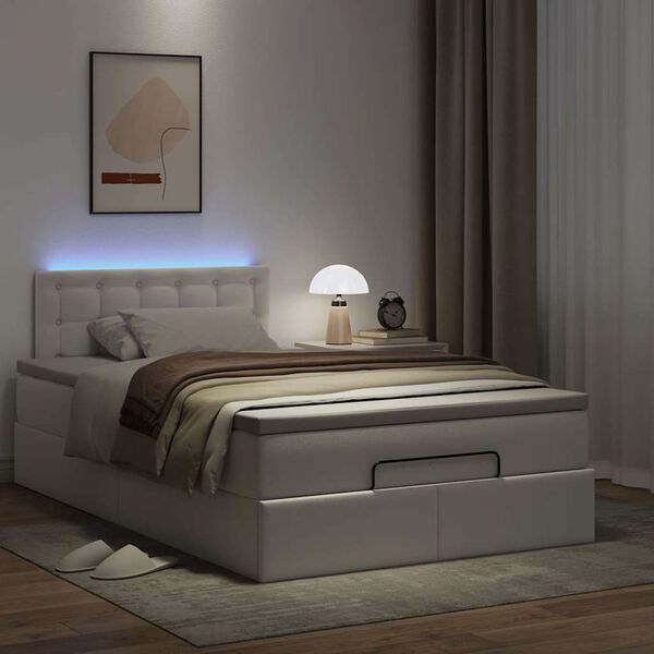 vidaXL Ottoman-Bett mit Matratzen & LEDs Reinweiß 120x190cm Kunstleder