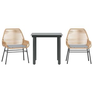 vidaXL 3-tlg. Garten-Essgruppe mit Kissen Braun Poly Rattan Glas