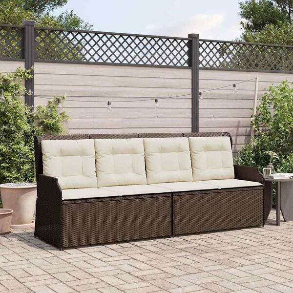 vidaXL Gartenbank Verstellbar mit Kissen Braun Poly Rattan