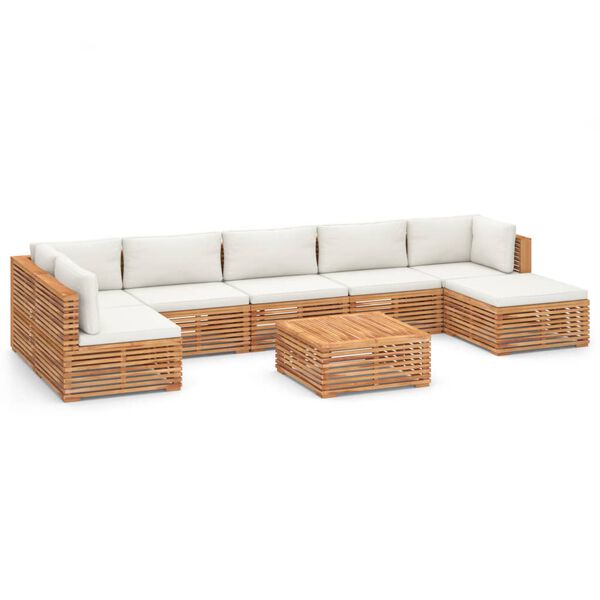 vidaXL 8-tlg. Garten-Lounge-Set mit Kissen Creme Massivholz Teak