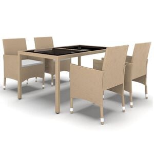 vidaXL 5-tlg. Garten-Essgruppe Poly Rattan und Hartglas Beige