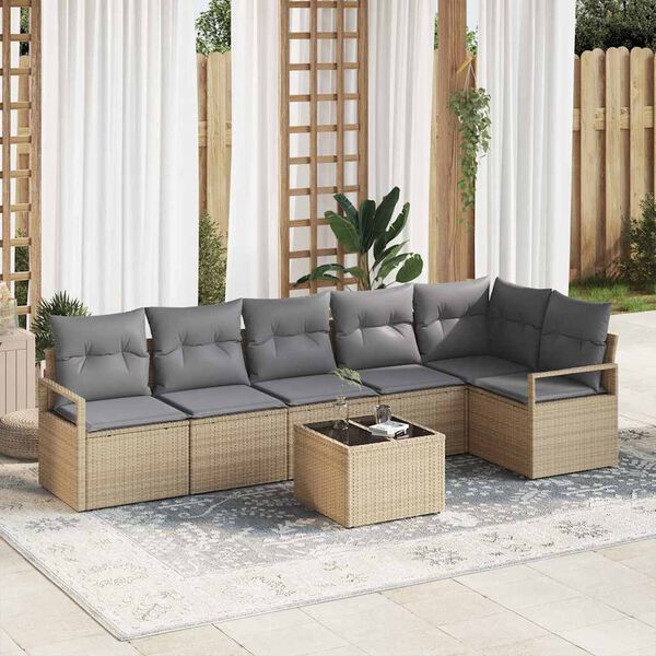 vidaXL Sofa Set mit Kissen 7 pcs Beige Poly Rattan
