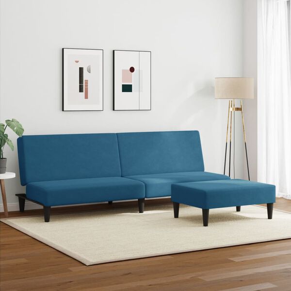 vidaXL Schlafsofa 2-Sitzer mit Fu&szlig;hocker Blau Samt
