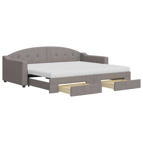 vidaXL Tagesbett Ausziehbar mit Schubladen Taupe 90x200 cm Stoff