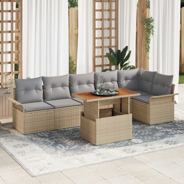 vidaXL Garten-Sofa-Set mit Speicher 7 pcs Beige Poly Rattan