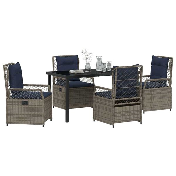 vidaXL Garten Essgruppe 5 pcs Grau Poly-Rattan