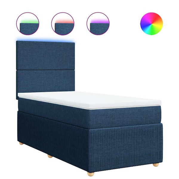 vidaXL Boxspringbett mit Matratze Blau 90x200 cm Stoff