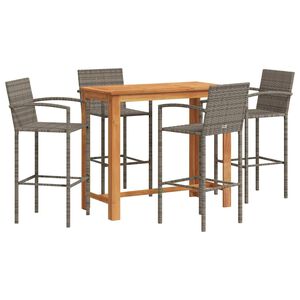 vidaXL 5-tlg. Gartenbar-Set Grau Massivholz Akazie und Poly Rattan