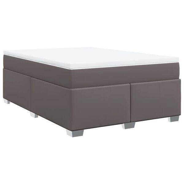 vidaXL Boxspringbett mit Matratze Grau 140x200 cm Kunstleder