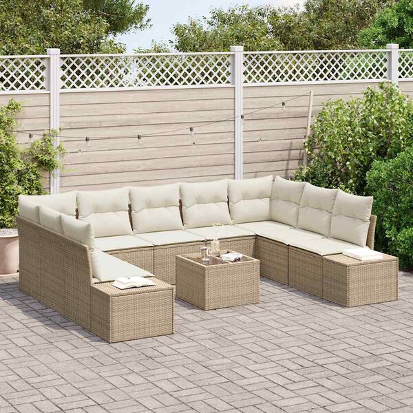 vidaXL Gartensofa-set mit Kissen 9 pcs Beige und Creme Polyrattan