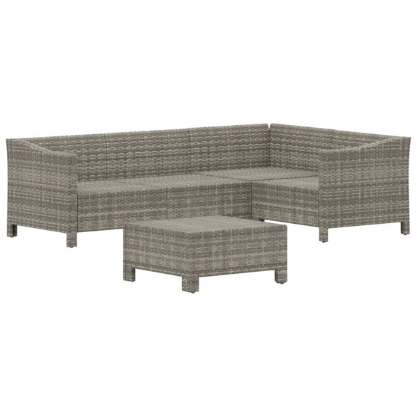 vidaXL 5-tlg. Garten-Lounge-Set mit Kissen Grau Poly Rattan