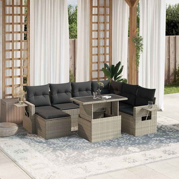 vidaXL 8-tlg. Garten-Sofagarnitur mit Kissen Hellgrau Poly Rattan