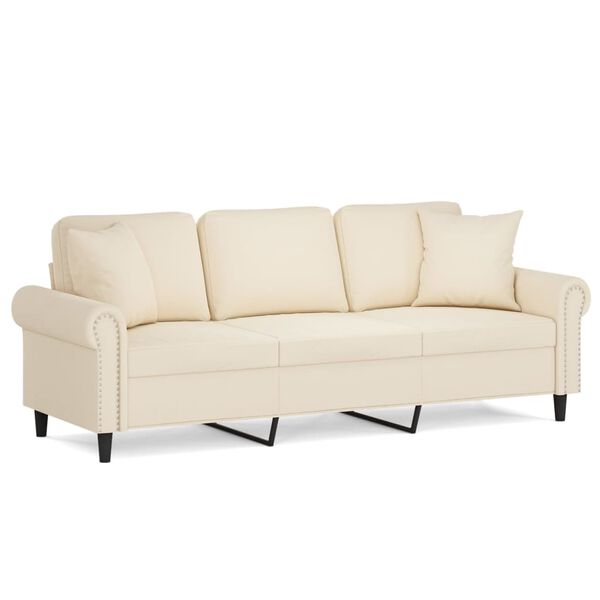 vidaXL 3-Sitzer-Sofa mit Kissen Creme 180 cm Samt