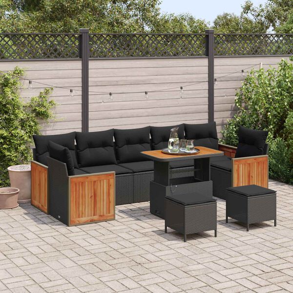 vidaXL Gartensofa-set mit Kissen 13 pcs Schwarz Poly-Rattan