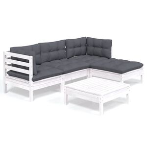 vidaXL 5-tlg. Garten-Lounge-Set mit Kissen Wei&szlig; Kiefernholz