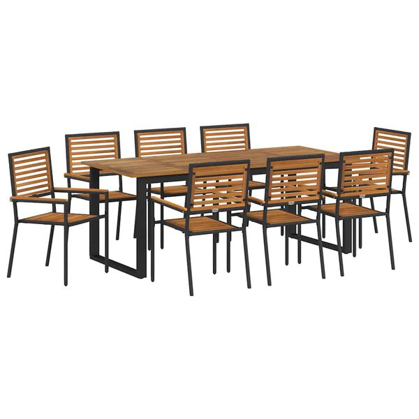 vidaXL Garten Essgruppe 9 pcs Schwarz Massivholz Akazie