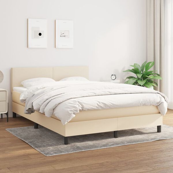 vidaXL Boxspringbett mit Matratze Creme 140x190 cm Stoff