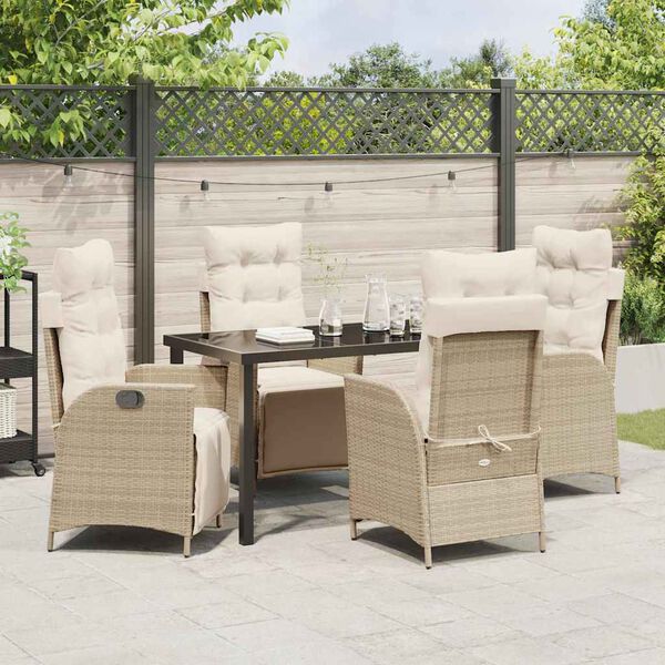 vidaXL Garten Essgruppe mit Kissen 5 pcs Beige Poly-Rattan