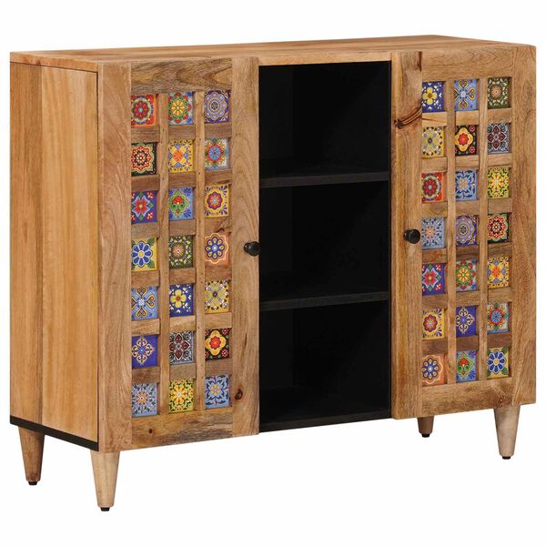 vidaXL Sideboard mit Regal Natur 90 x 33,5 x 75 cm Massivholz Mango