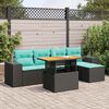 vidaXL 6-tlg. Garten-Sofagarnitur mit Kissen Schwarz Poly Rattan