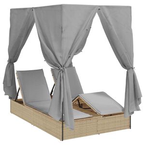 vidaXL Doppelte Sonnenliege Grau 205 x 129 x 200 cm Poly-Rattan