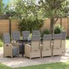 vidaXL Garten Essgruppe mit Kissen 9 pcs Beige Poly-Rattan