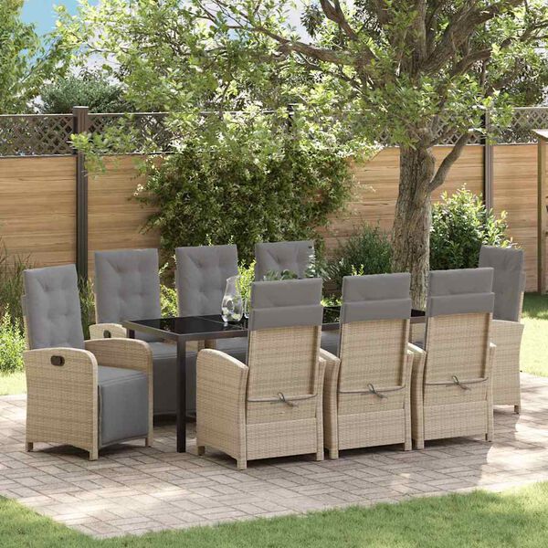 vidaXL Garten Essgruppe mit Kissen 9 pcs Beige Poly-Rattan