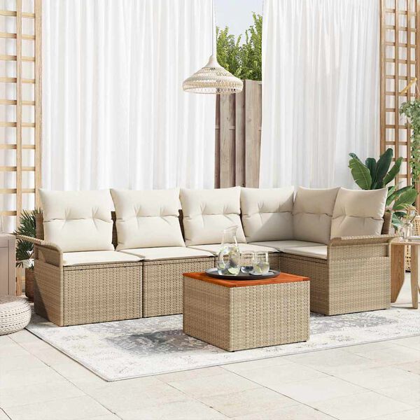vidaXL Garten-Sofa-Set mit Kissen mit Speicher 6 pcs Beige und Creme