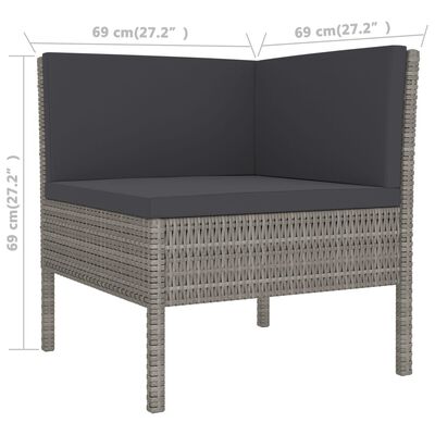 vidaXL 7-tlg. Garten-Lounge-Set mit Auflagen Poly Rattan Grau