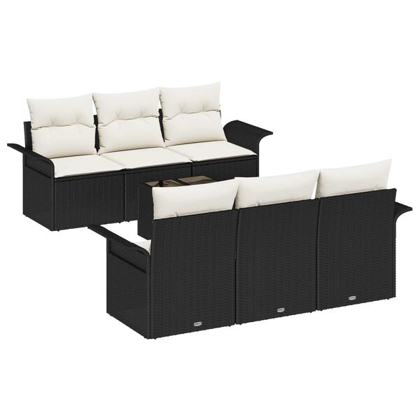 vidaXL Gartensofa-set mit Kissen 7 pcs Schwarz und Creme Poly-Rattan