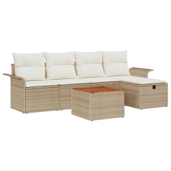 vidaXL Garten-Sofa-Set mit Speicher 6 pcs Beige Poly Rattan