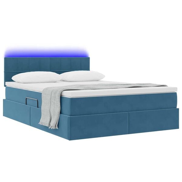 vidaXL Bett mit Stauraum und LED mit LED Dunkelblau 140 x 200 cm Samt