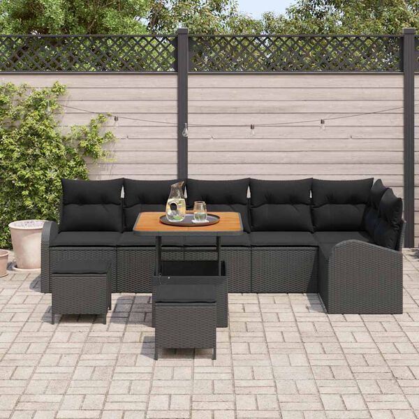 vidaXL Garten-Sofa-Set mit Kissen mit Speicher 9 pcs Schwarz